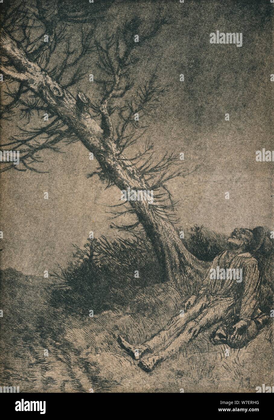 "Der sterbende Vagabund", 1875. Künstler: Alphonse Legros. Stockfoto