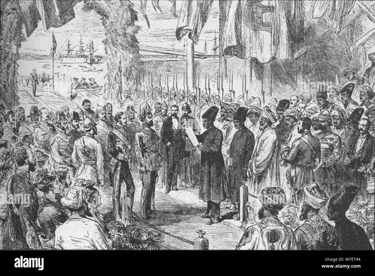 Ankunft des Prinzen von Wales in Bombay, Indien, am 8. November 1875 (1908). Künstler: unbekannt. Stockfoto