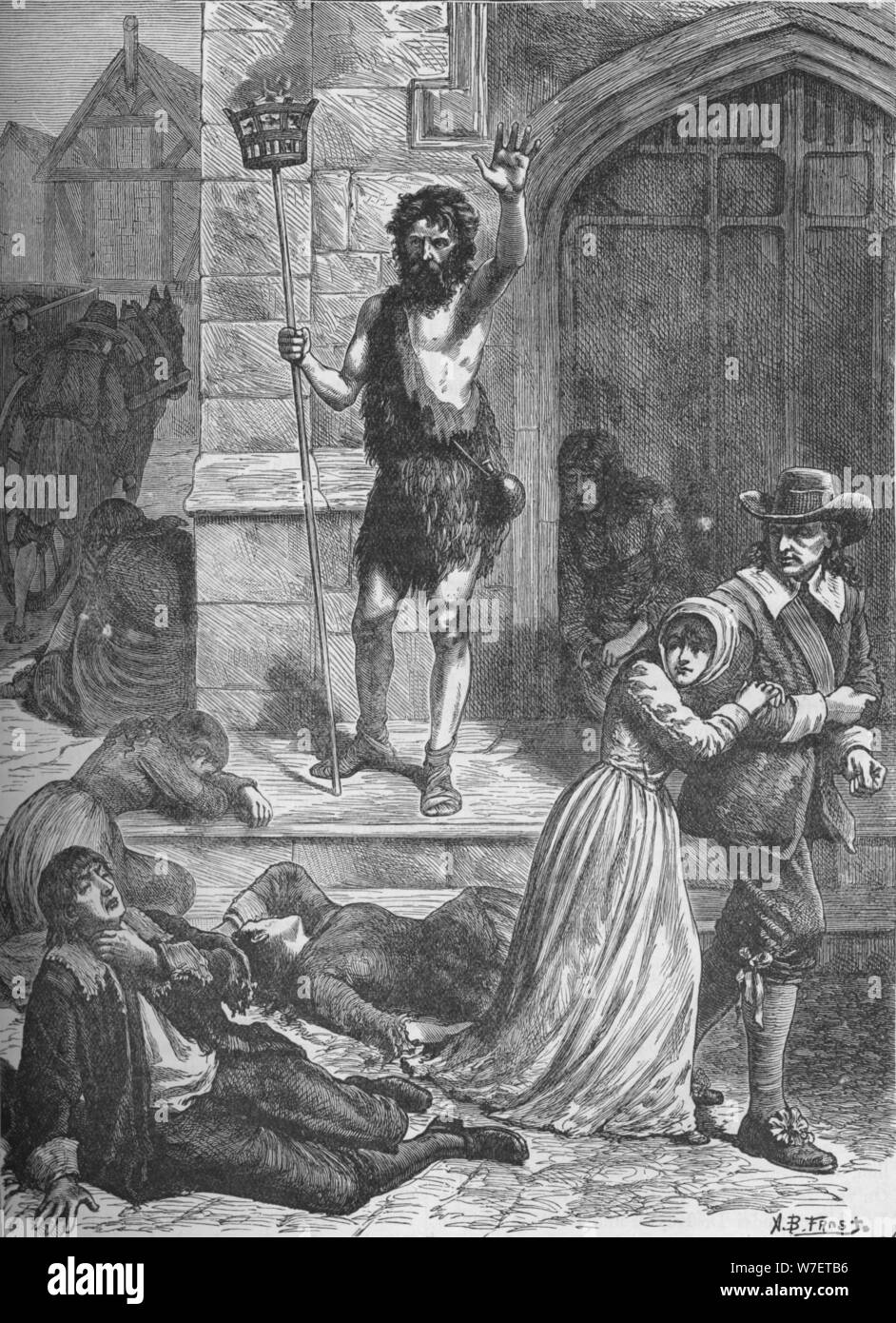 "Die große Pest: der wahnsinnige auszusprechen den Untergang von London", 1665-1666 (1905).  Künstler: AB Frost. Stockfoto
