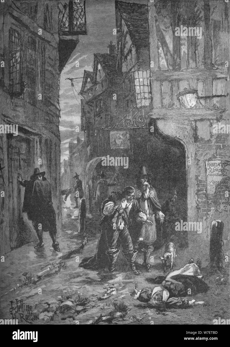 Die große Pest: Szenen in den Straßen von London 1665-1666 (1905). Künstler: unbekannt. Stockfoto