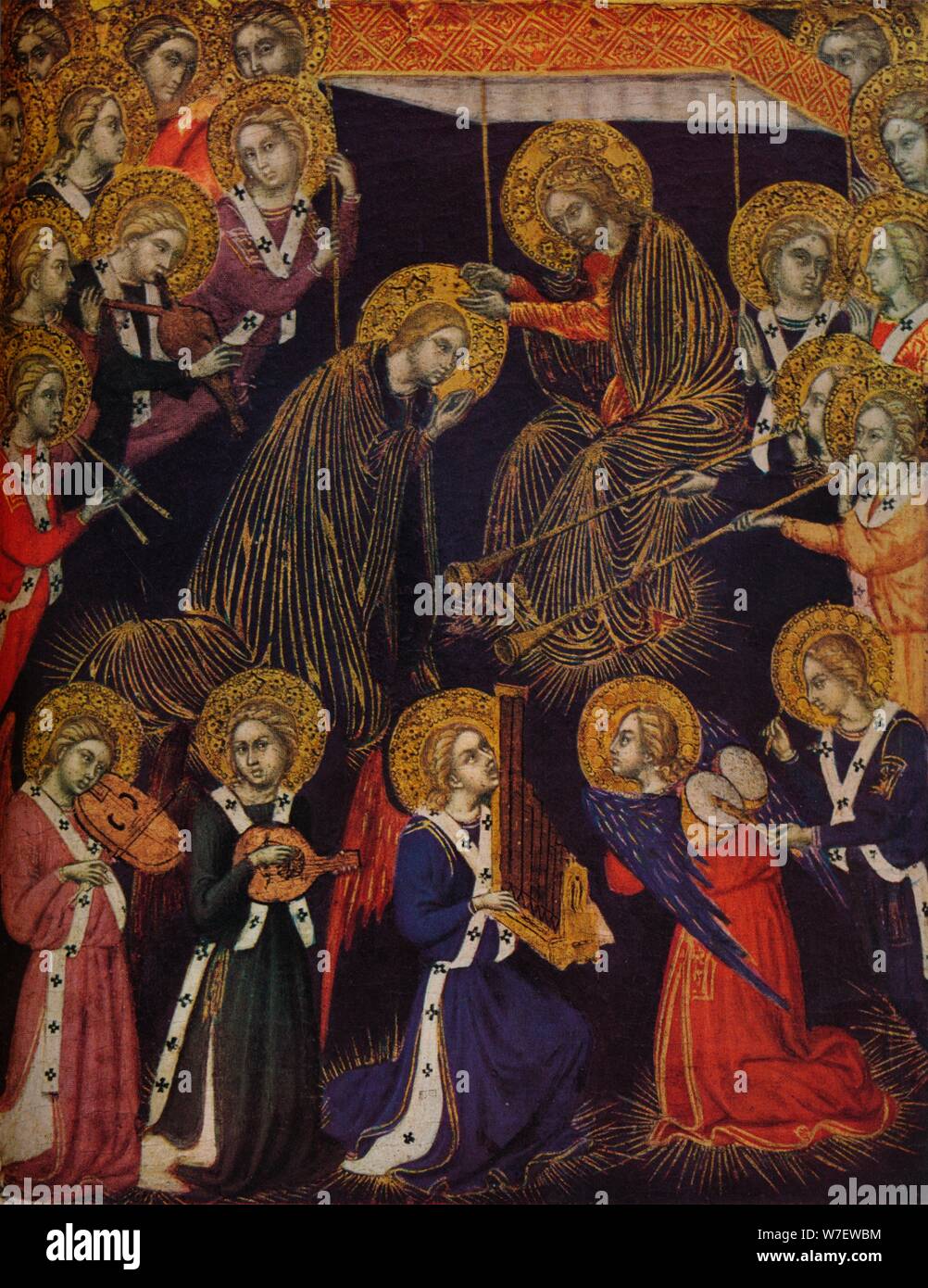"Die Krönung der Jungfrau", 1374. Künstler: Barnaba da Modena. Stockfoto