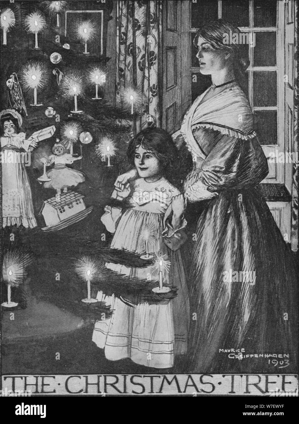 "Der Weihnachtsbaum", 1903 (1903). Künstler: Maurice Greiffenhagen. Stockfoto