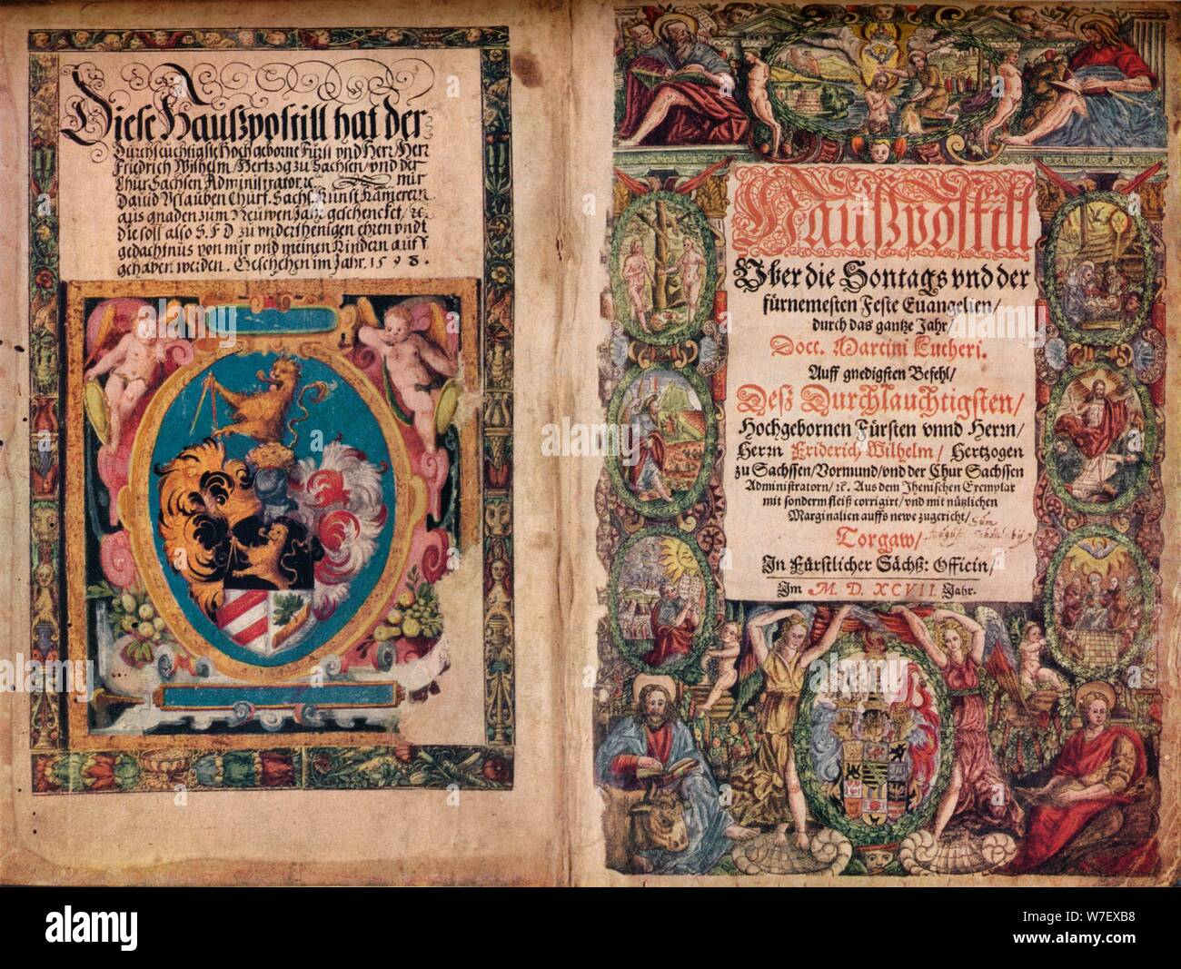 "Eine frühe Autogramm-Album: ein Hauspostill aus den Werken von Martin Luther", c1550. Künstler: unbekannt. Stockfoto