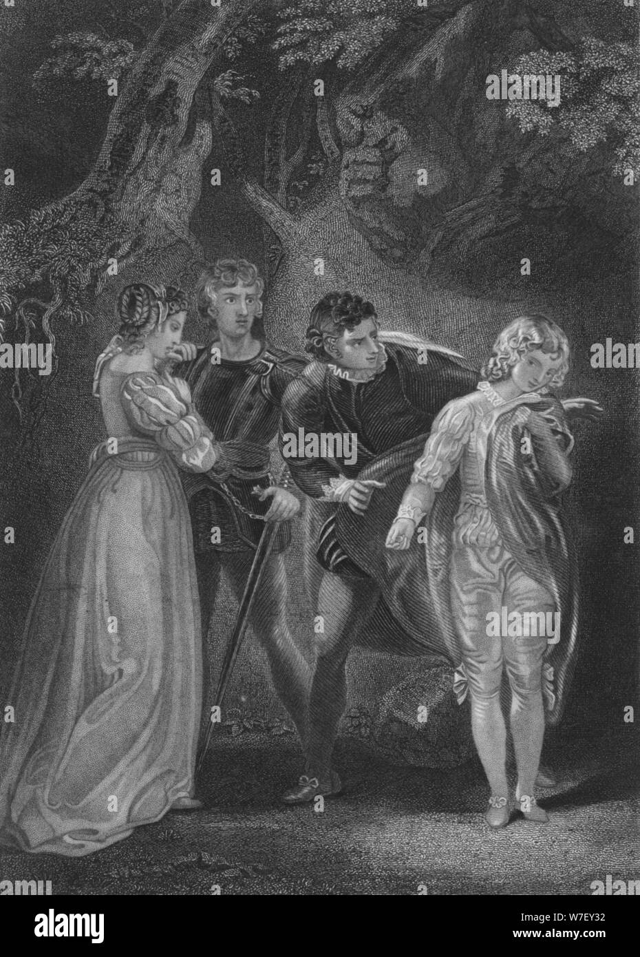 Iv. V Szene aus The Two Gentlemen of Verona, handeln c19th Jahrhundert. Künstler: unbekannt. Stockfoto