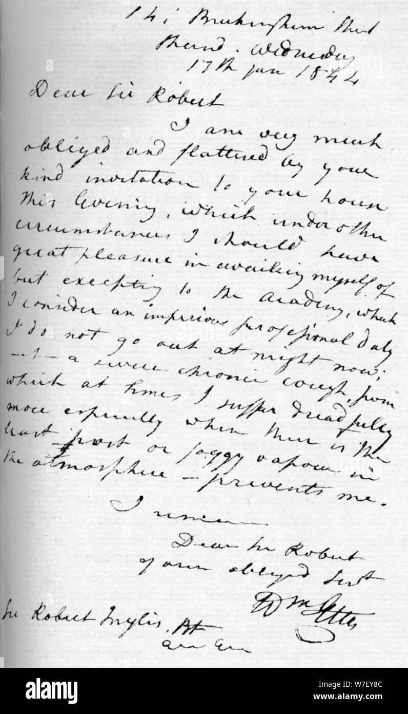 Ein Brief von William Etty, 17. Januar 1844 (1904). Künstler: William Etty. Stockfoto