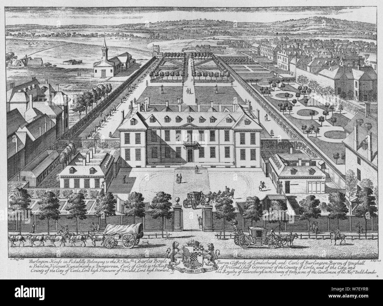 Vogelperspektive von Burlington House, Piccadilly, Westminster, c1707 (1911). Künstler: Johannes Kip. Stockfoto