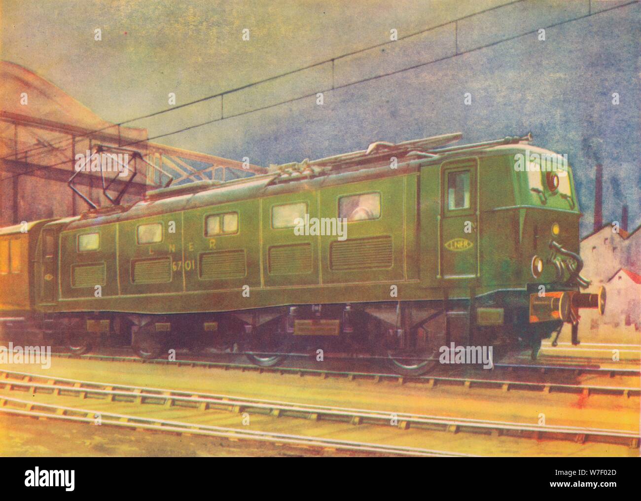 "Neue elektrische Lokomotive, L.N.E.R., so dass Manchester London Road Station", 1940. Künstler: unbekannt. Stockfoto