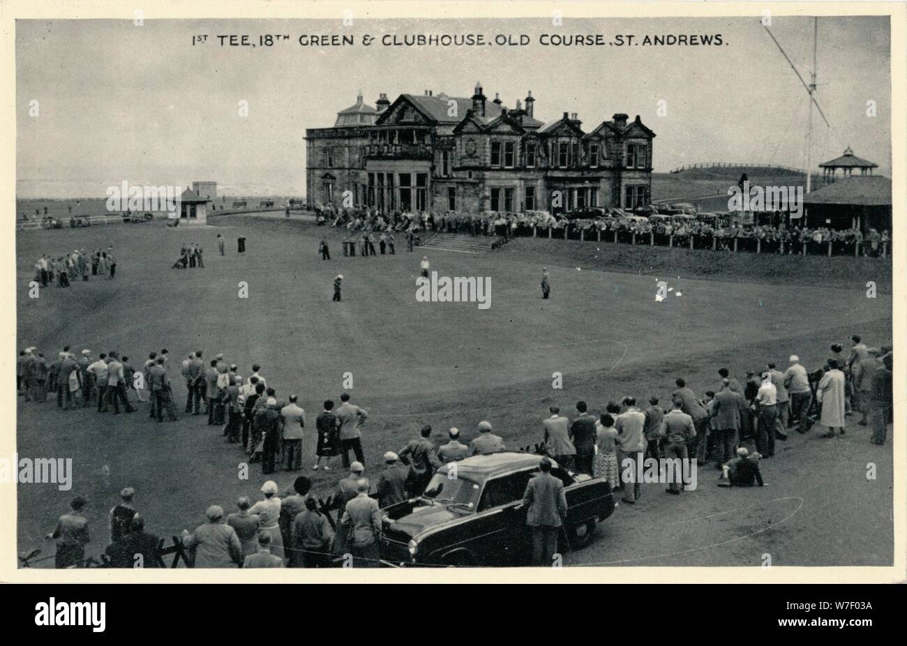 "1. Abschlag, 18. Grün & Clubhaus, Old Course, St. Andrews", c1955. Künstler: unbekannt. Stockfoto