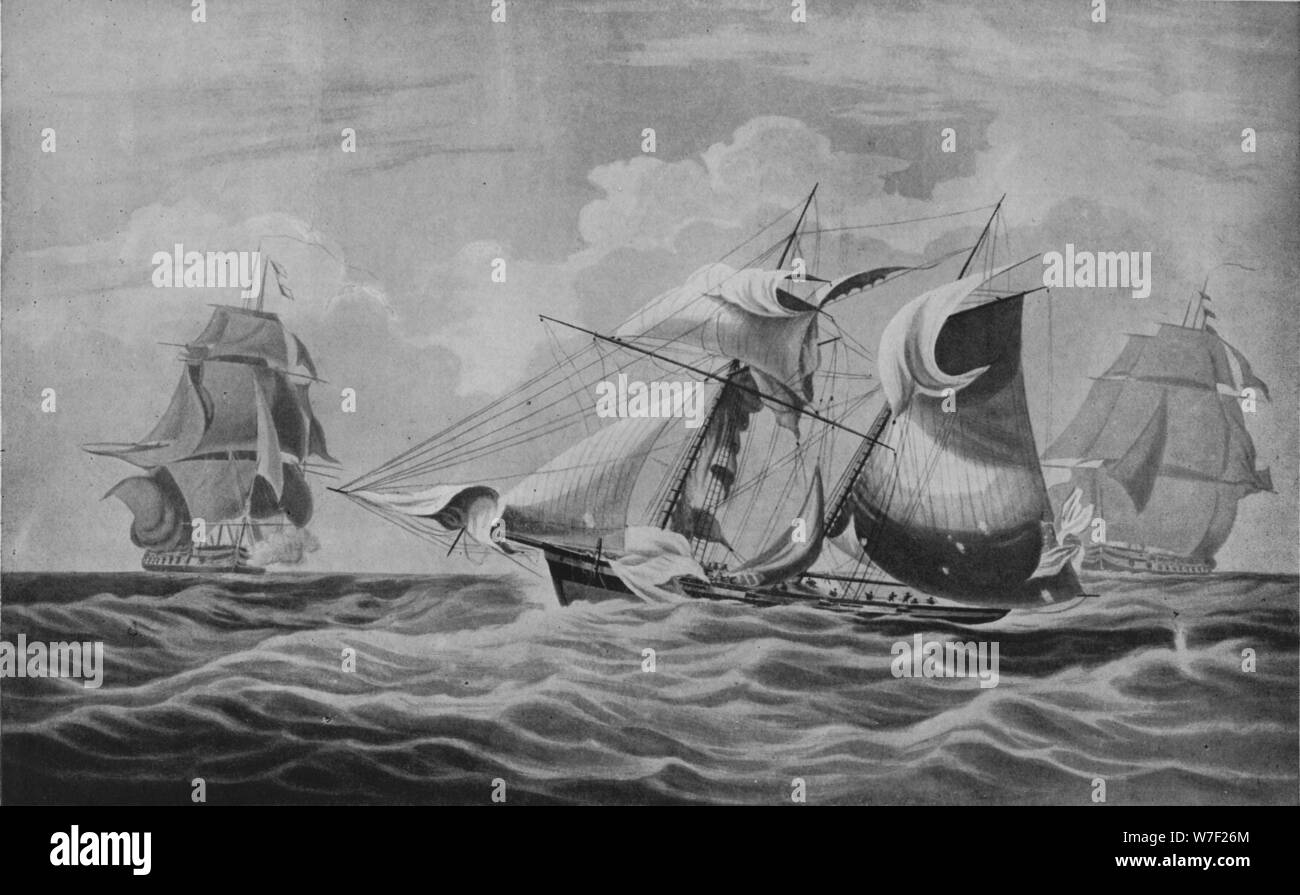 "Ein bewaffneter Kaufmann Schiff zu erfassen", c1813. Künstler: William John Huggins. Stockfoto