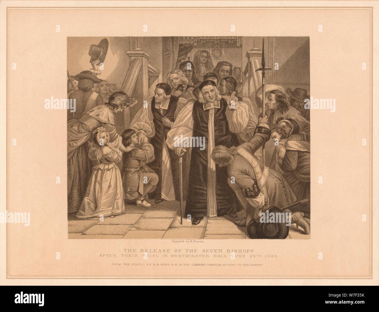 "Die Freigabe der sieben Bischöfe", 1688 (1878). Künstler: Herbert Bourne. Stockfoto