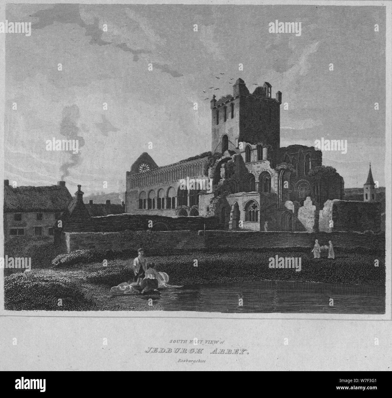 "Süd-Ost Ansicht von Jedburgh Abbey. Roxburghshire ", 1814. Künstler: John Greig. Stockfoto