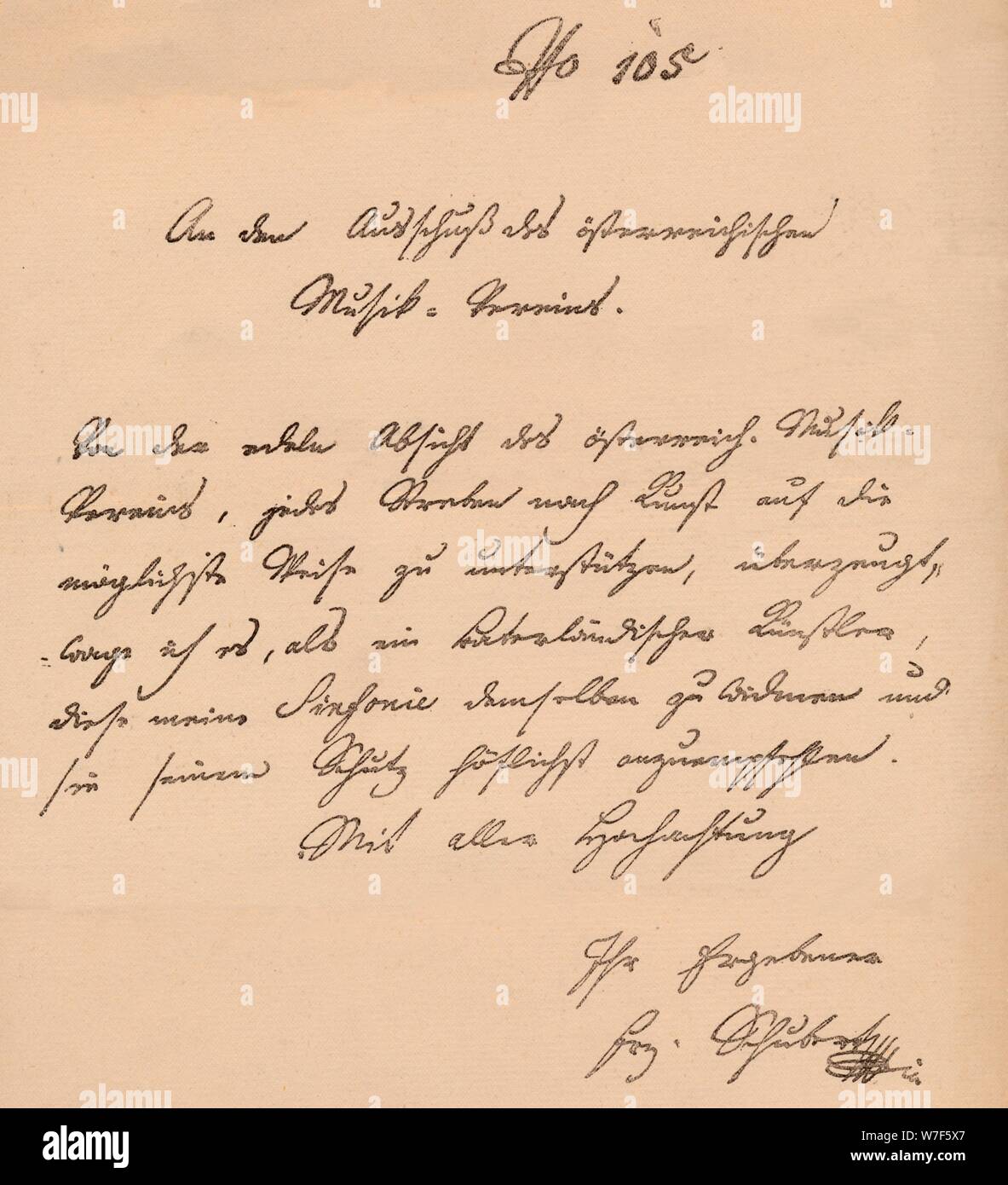 Brief von Franz Schubert an der österreichischen Musical Union, c1820. Künstler: Franz Peter Schubert. Stockfoto