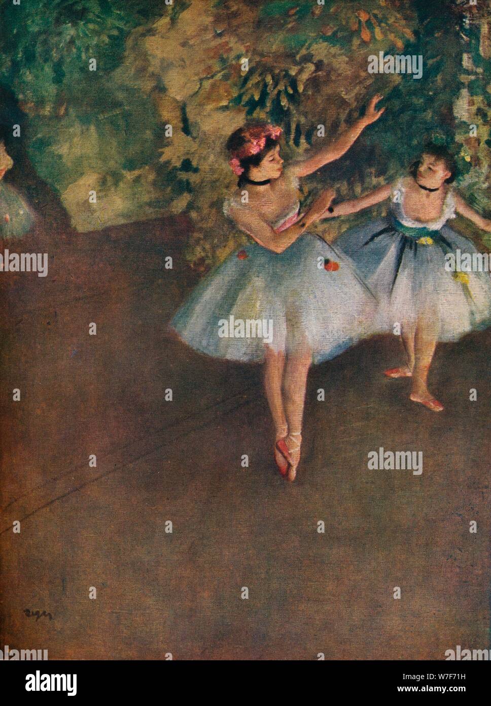 "Zwei Ballett-Tänzer auf der Bühne (Deux Danseuses Sur La Szene)", 1874 (1946). Künstler: Edgar Degas. Stockfoto