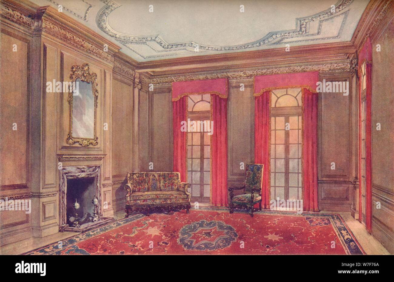 "Queen Anne Interior mit elisabethanischen Stühle, 18. Jahrhundert, (1910). Künstler: unbekannt. Stockfoto
