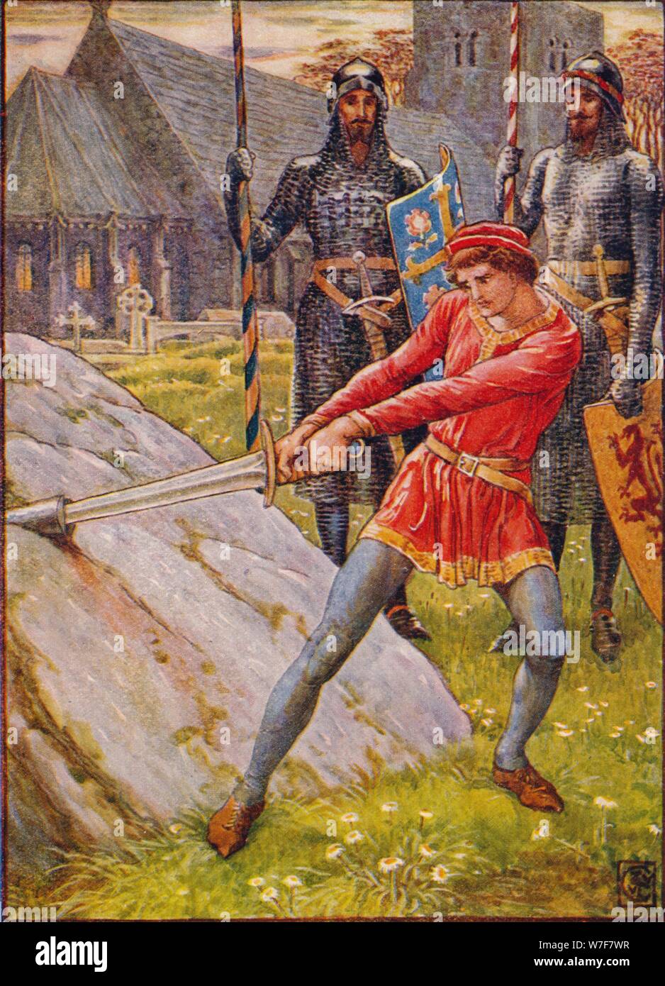 "Arthur zieht das Schwert aus dem Stein", 1911.  Künstler: Walter Crane. Stockfoto