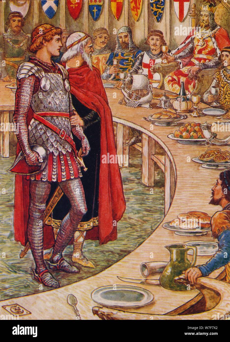 "Sir Galahad ist der Court of King Arthur brachte", 1911.  Künstler: Walter Crane. Stockfoto