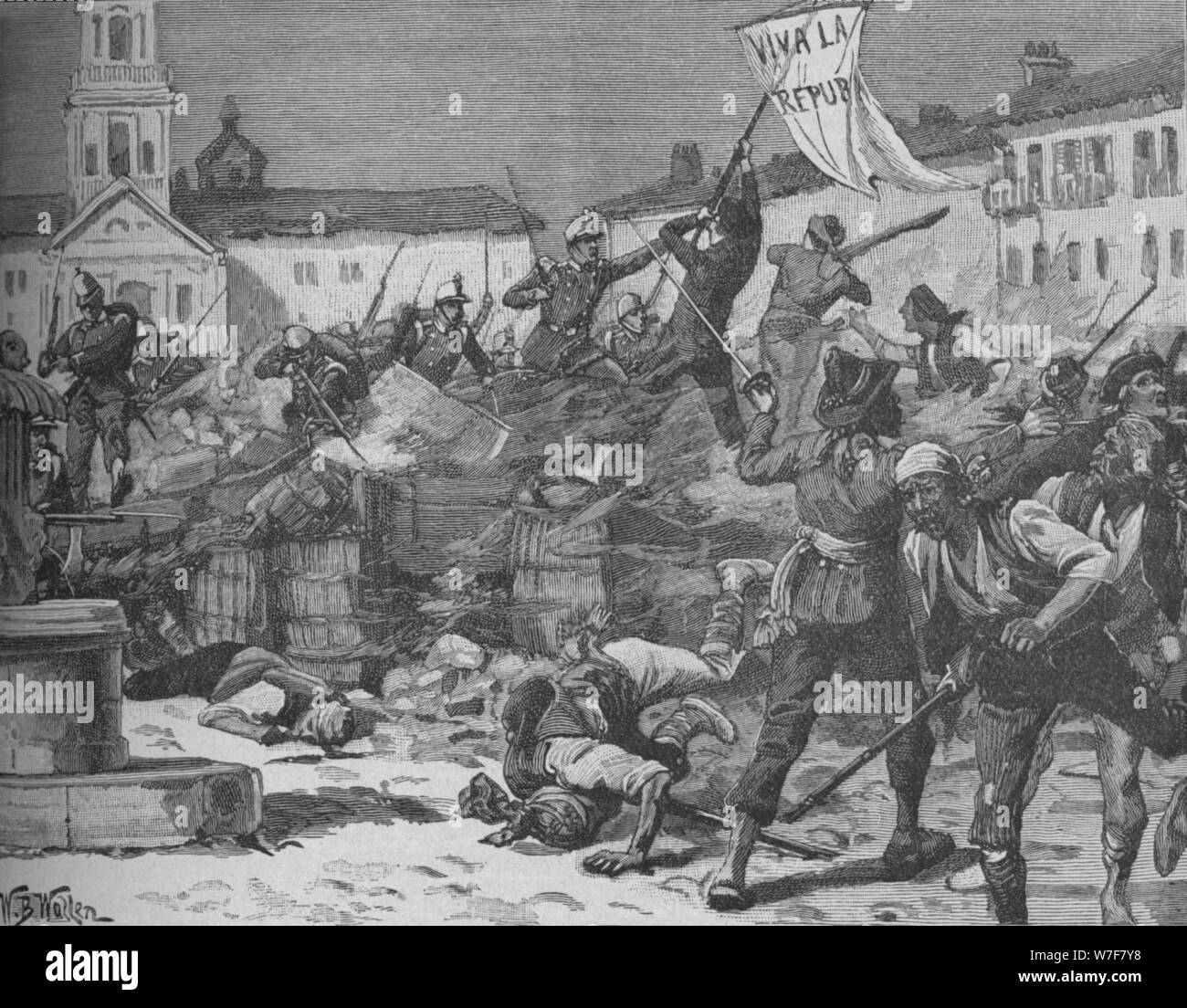 "Straßenkampf in Malaga" c1890. Künstler: William Barnes Wollen. Stockfoto