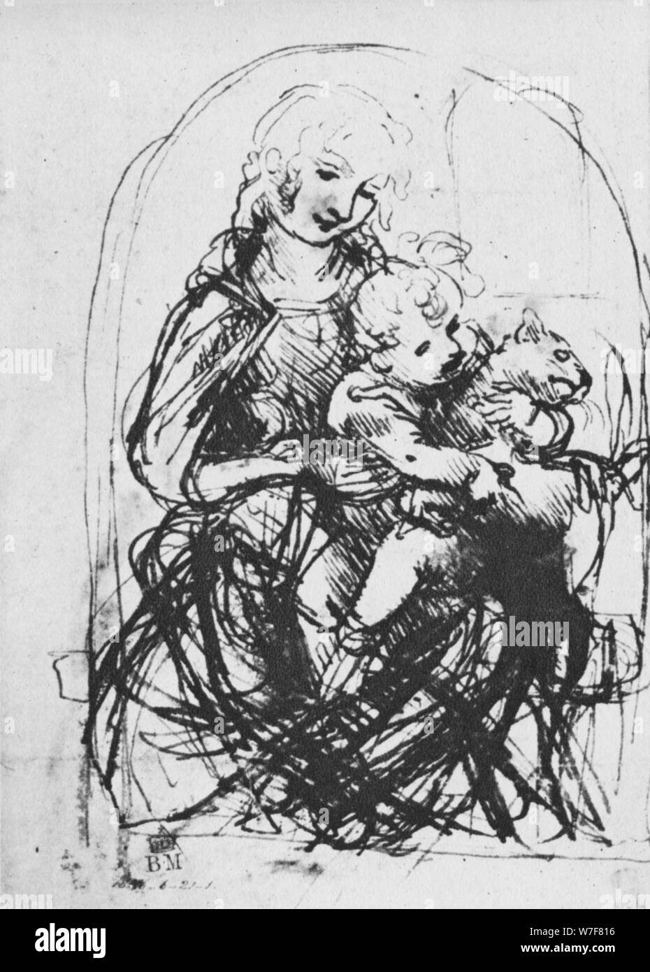 "Madonna und Kind mit einer Katze", 1478-1481 (1945). Künstler: Leonardo da Vinci. Stockfoto