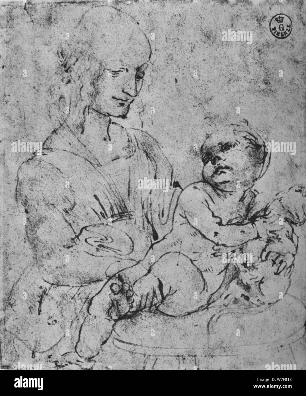 "Madonna und Kind mit einer Katze", 1478-1480 (1945). Künstler: Leonardo da Vinci. Stockfoto