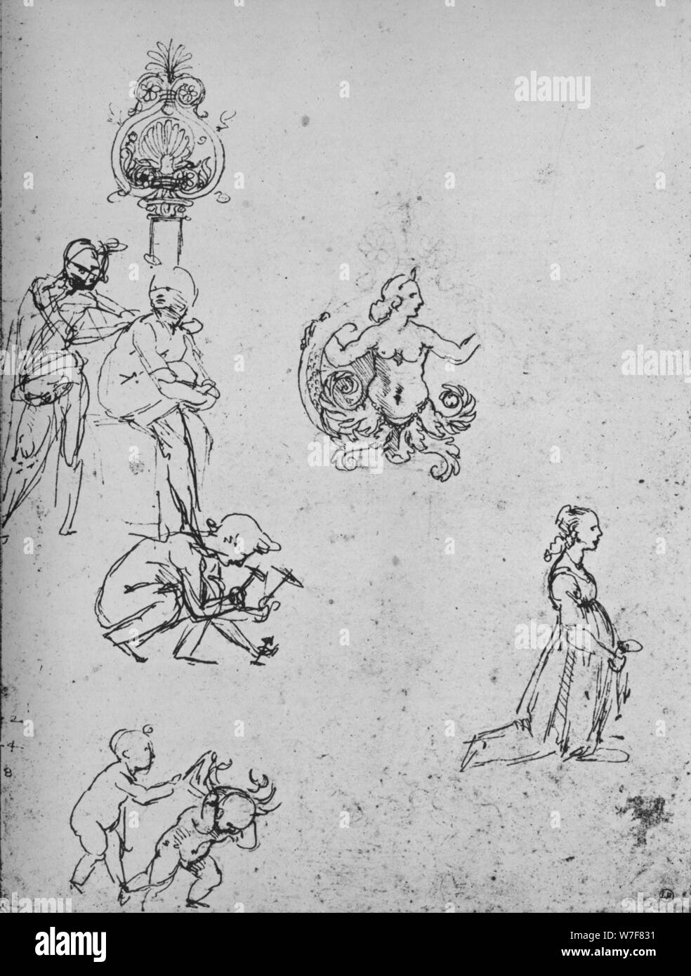 "Studium der Figuren und der Dekoration", c1480 (1945). Künstler: Leonardo da Vinci. Stockfoto