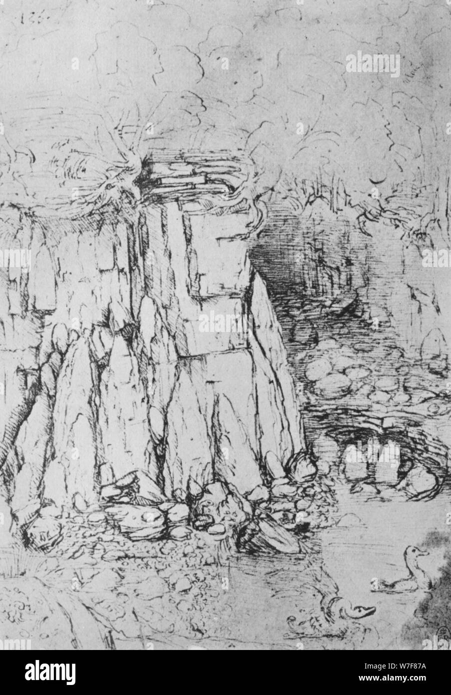 "Felsen und Stream", c1480 (1945). Künstler: Leonardo da Vinci. Stockfoto