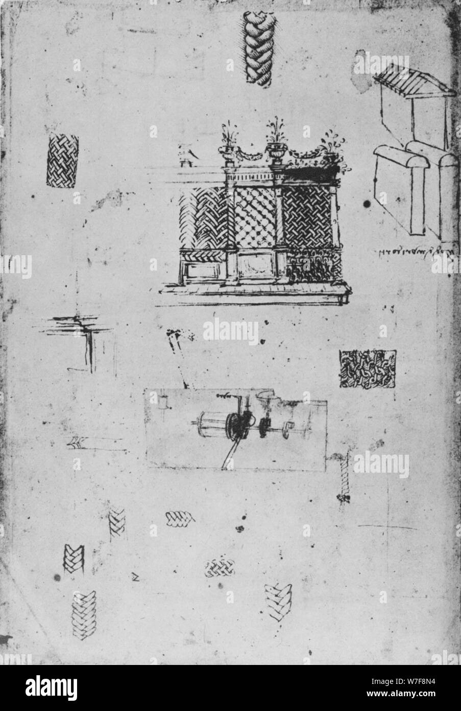 "Zeichnung eines dekorativen Bildschirm und andere Skizzen, c1480 (1945). Künstler: Leonardo da Vinci. Stockfoto