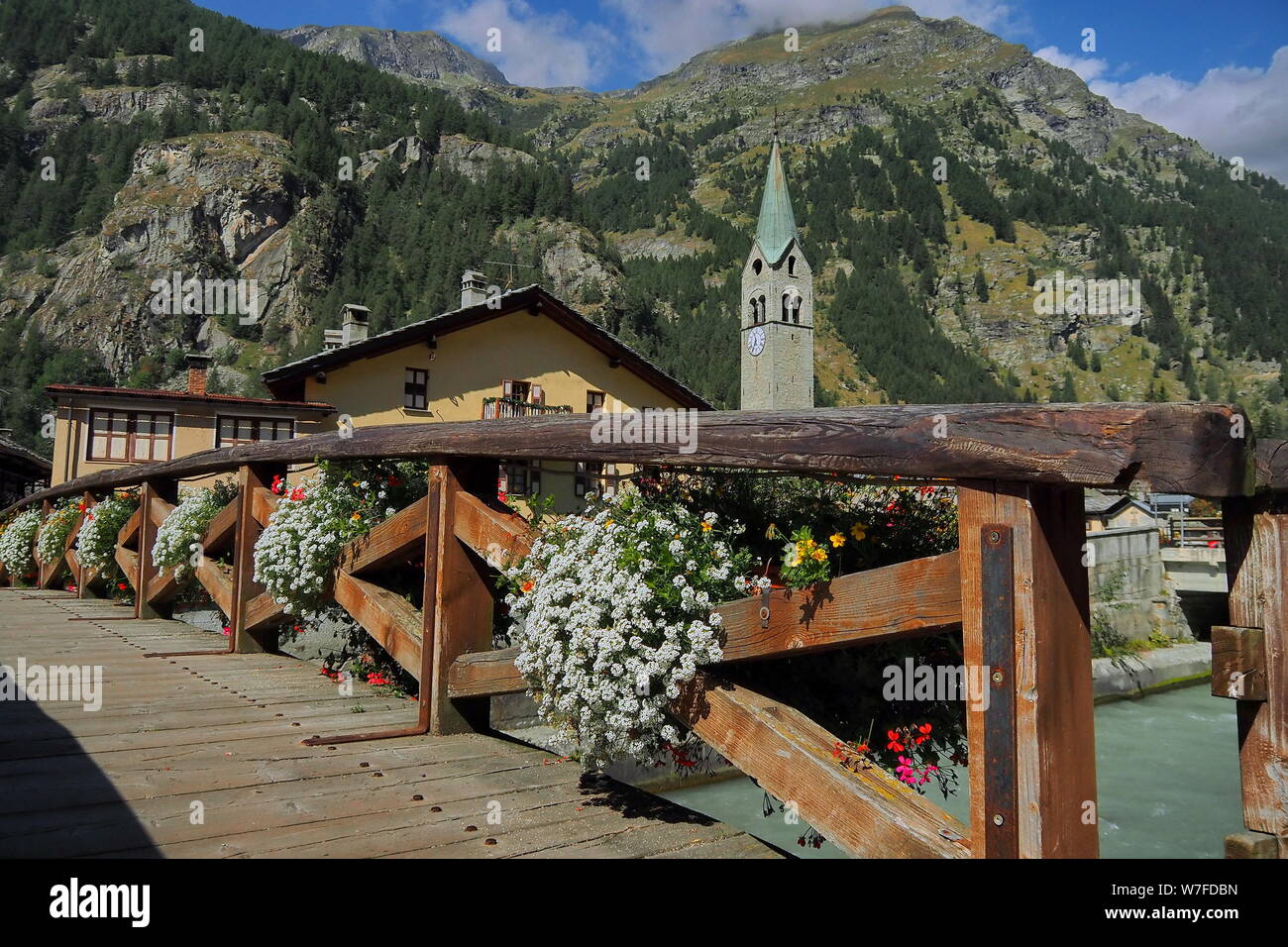 Gressoney Saint Jean Stadtbild, Aosta, Italien. Stockfoto