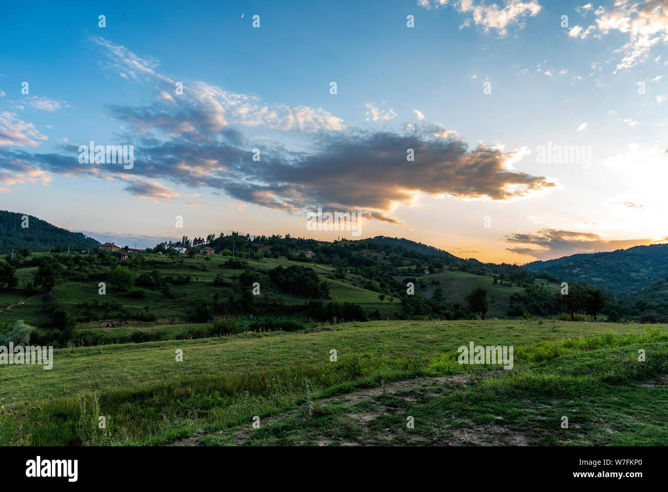 Sonnenuntergang über den östlichen Rhodopen Gebirge, Bulgarien Stockfoto