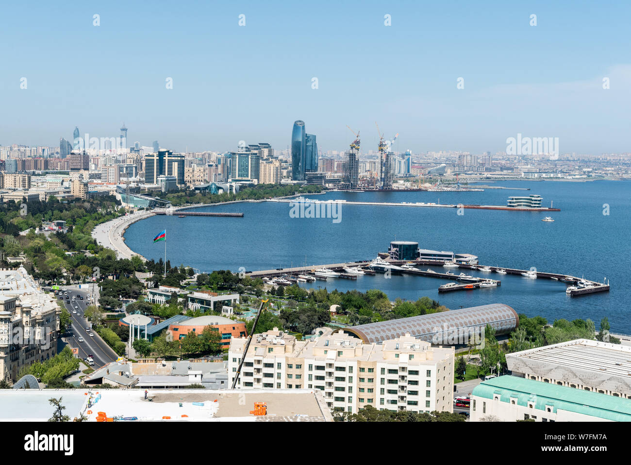 Baku, Aserbaidschan - Mai 2, 2019. Blick auf Baku, der Hauptstadt Aserbaidschans. Stockfoto