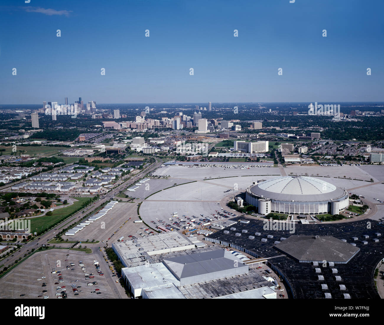 Luftaufnahme von Houston, Texas, mit der Astrodome in den Vordergrund Stockfoto