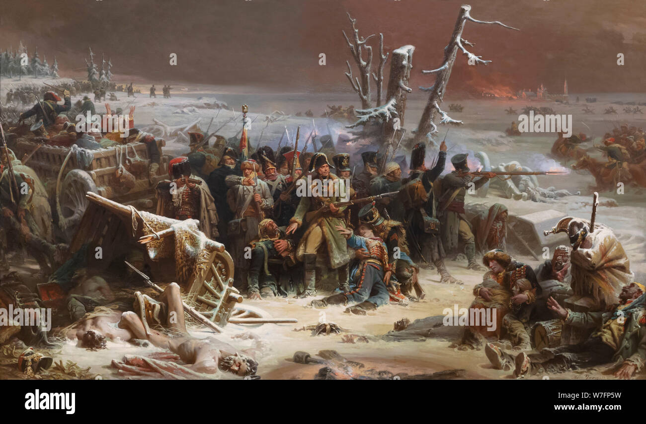 Marschall Ney Unterstützung der hinteren Schutzvorrichtung während der Rückzug aus Moskau, Adolphe Yvon, 1856, Stockfoto