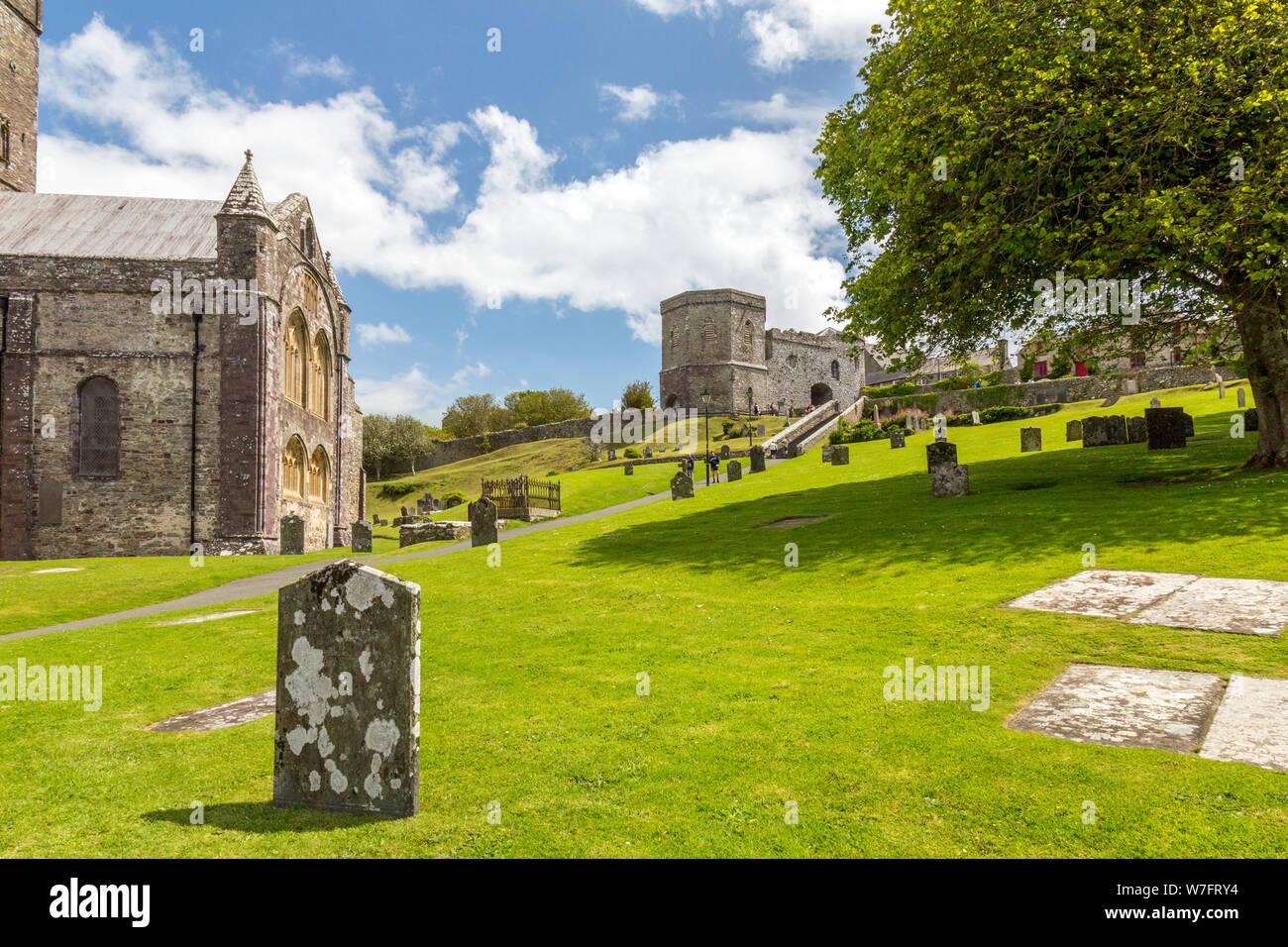 Die historischen normannischen Kathedrale in St. Davids, Pembrokeshire, Wales - die kleinste Stadt (durch die Bevölkerung) im Vereinigten Königreich Stockfoto