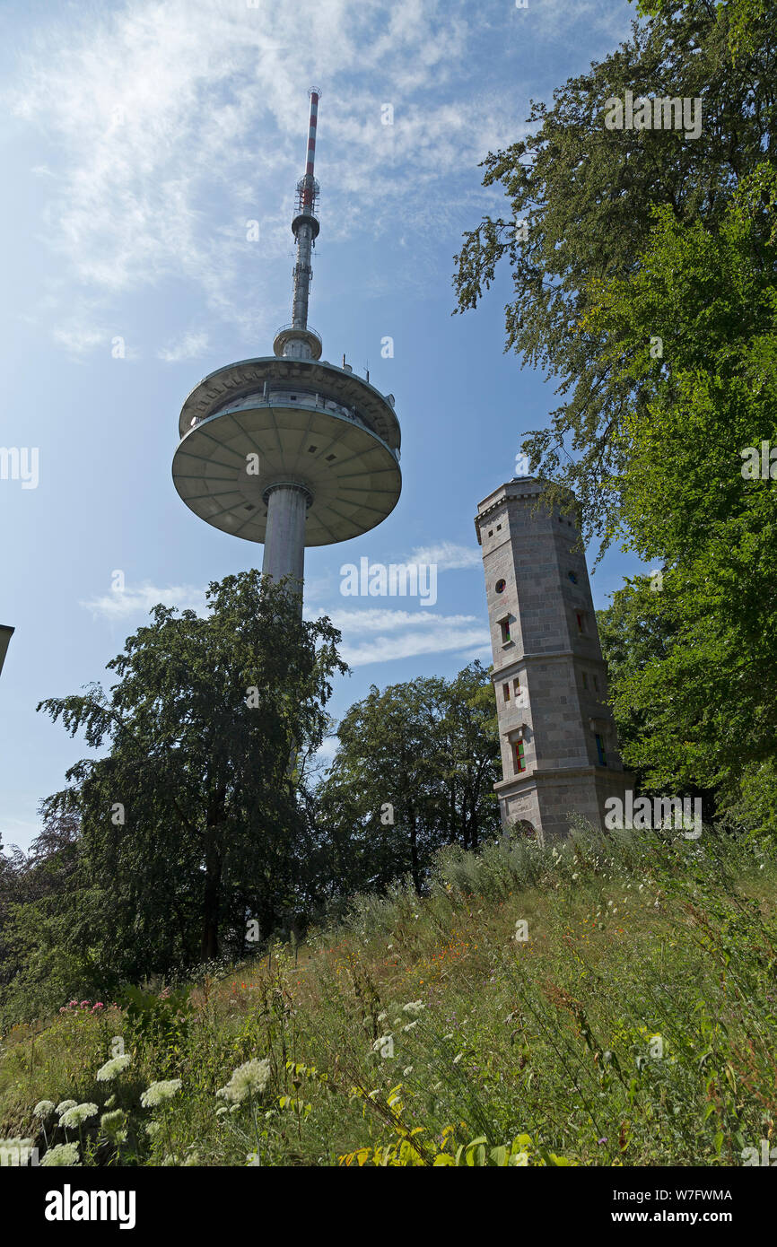 Telecommunication Tower und Elisabeth tower Bungsberg, Schönwalde, Schleswig-Holstein, Deutschland Stockfoto
