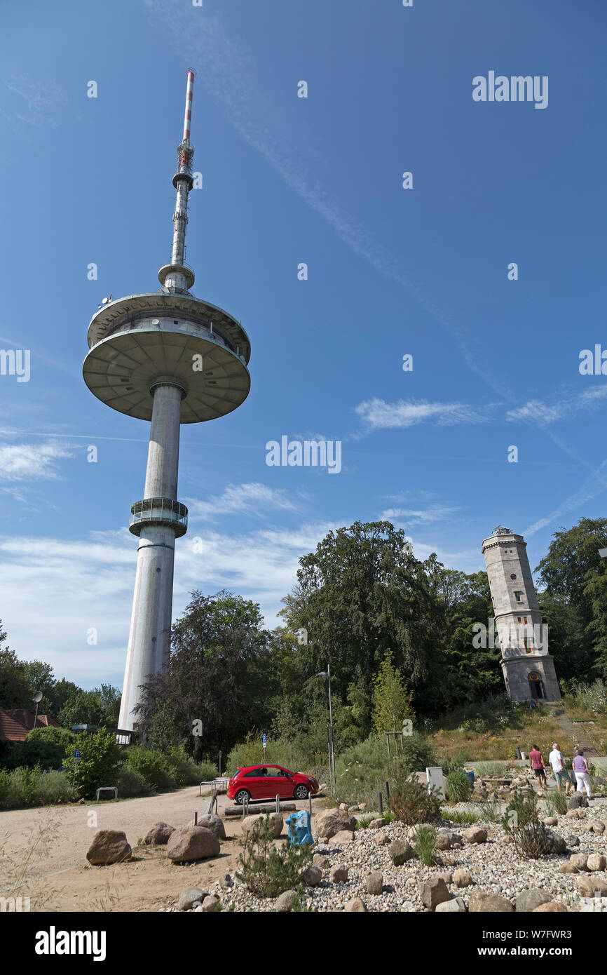 Telecommunication Tower und Elisabeth tower Bungsberg, Schönwalde, Schleswig-Holstein, Deutschland Stockfoto