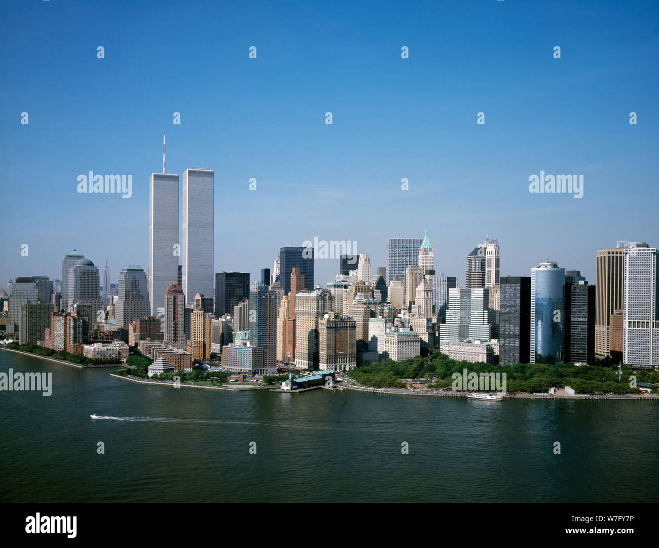 Luftaufnahme des World Trade Center, ein Monat vor dem 11. September 2001 Stockfoto