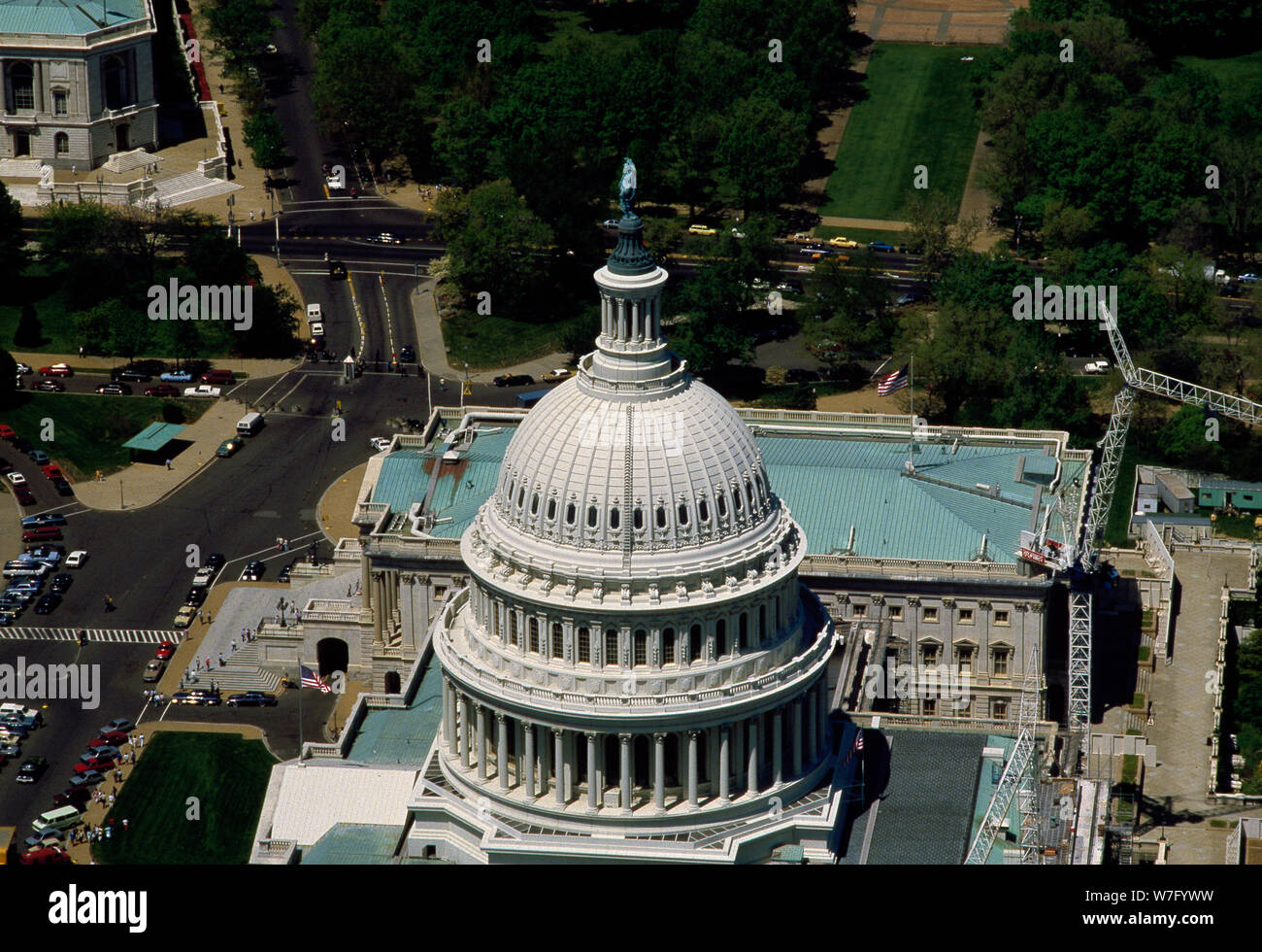Luftbild mit einem Fokus auf dem US Capitol, Washington, D.C Stockfoto