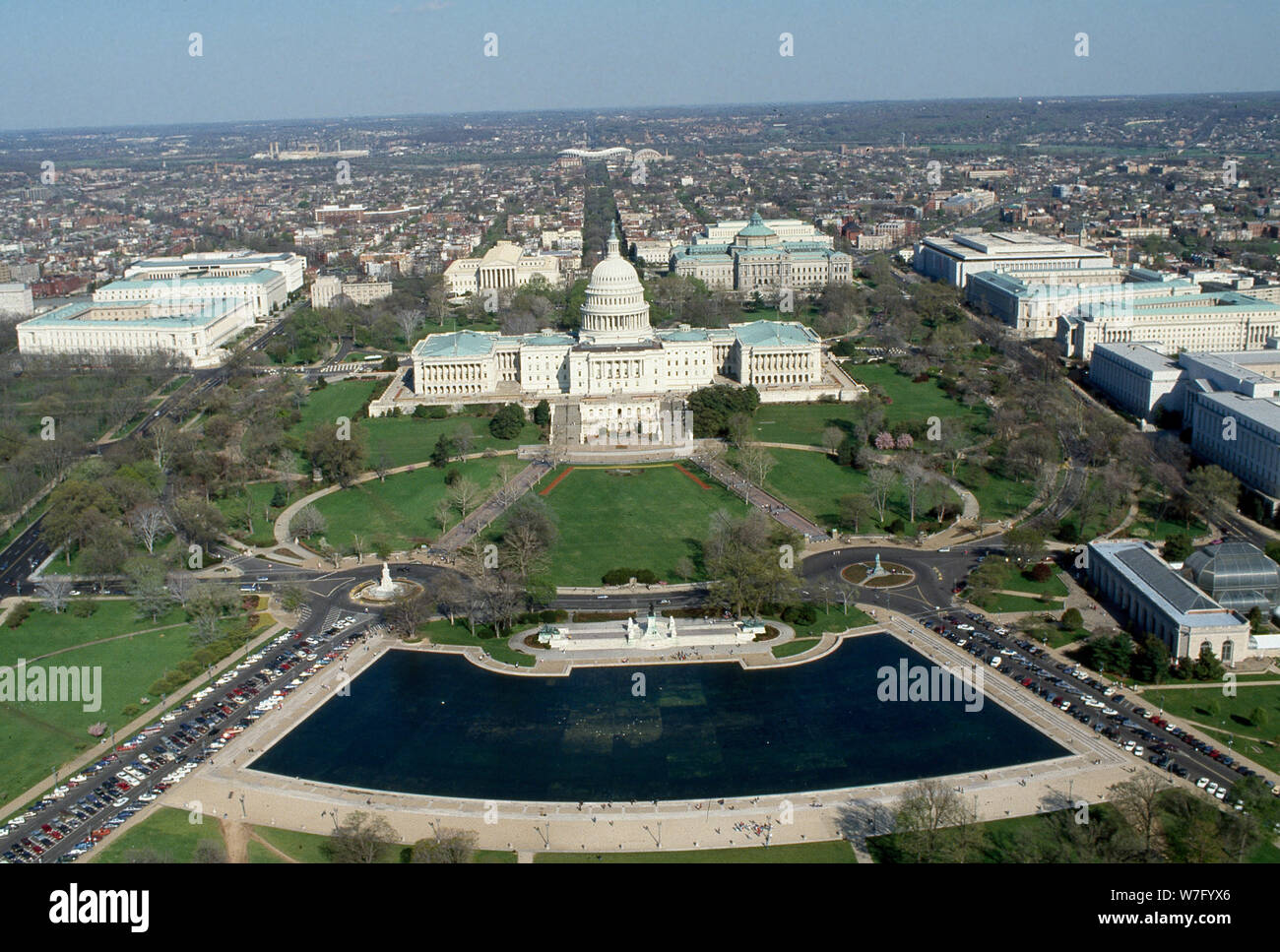 Luftbild mit einem Fokus auf dem US Capitol, Washington, D.C Stockfoto
