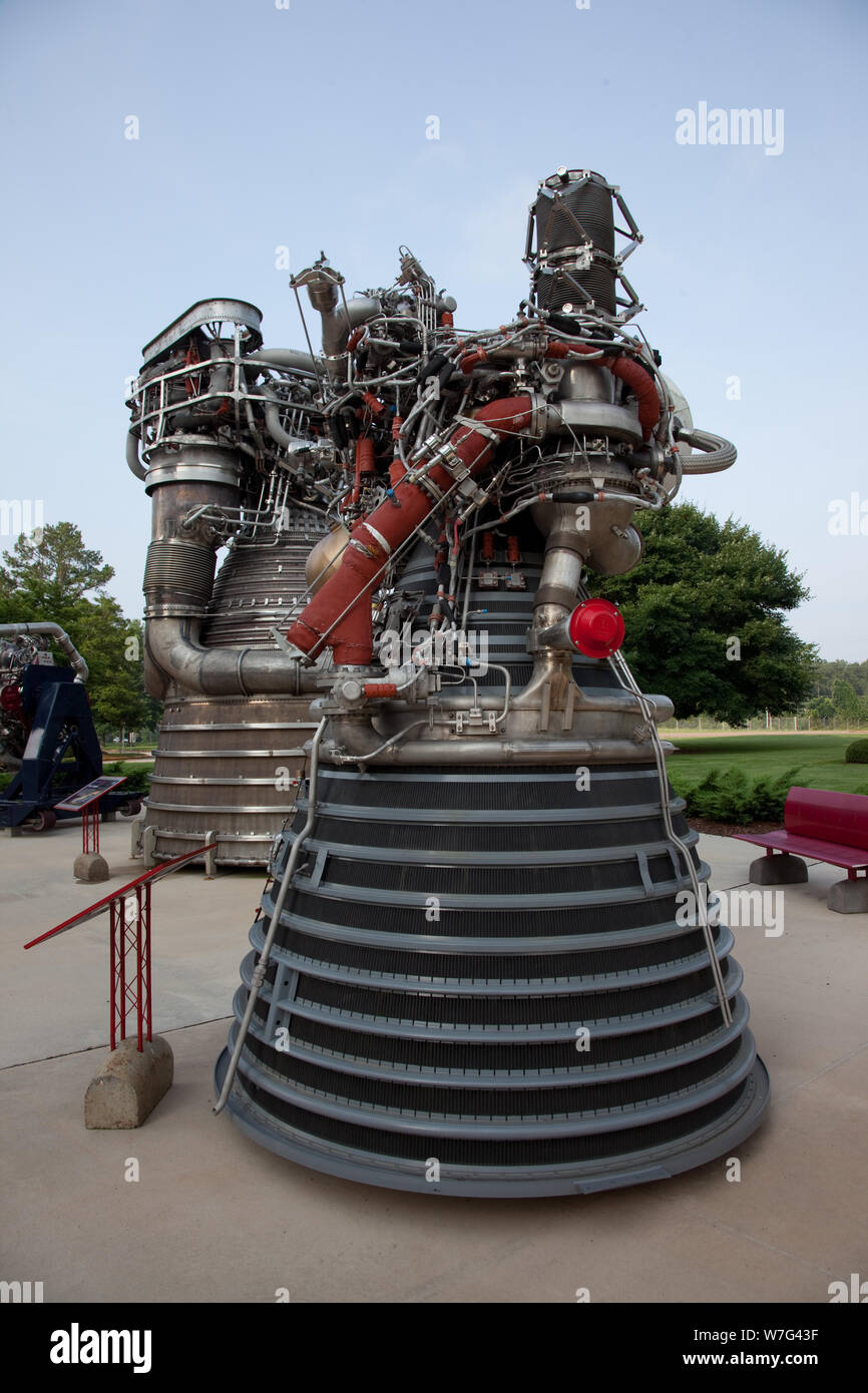 Eine Ausstellung des F-1 Motor in der Space Shuttle am Marshall Space Flight Center an der Redstone Arsenal, Huntsville, Alabama verwendet Stockfoto