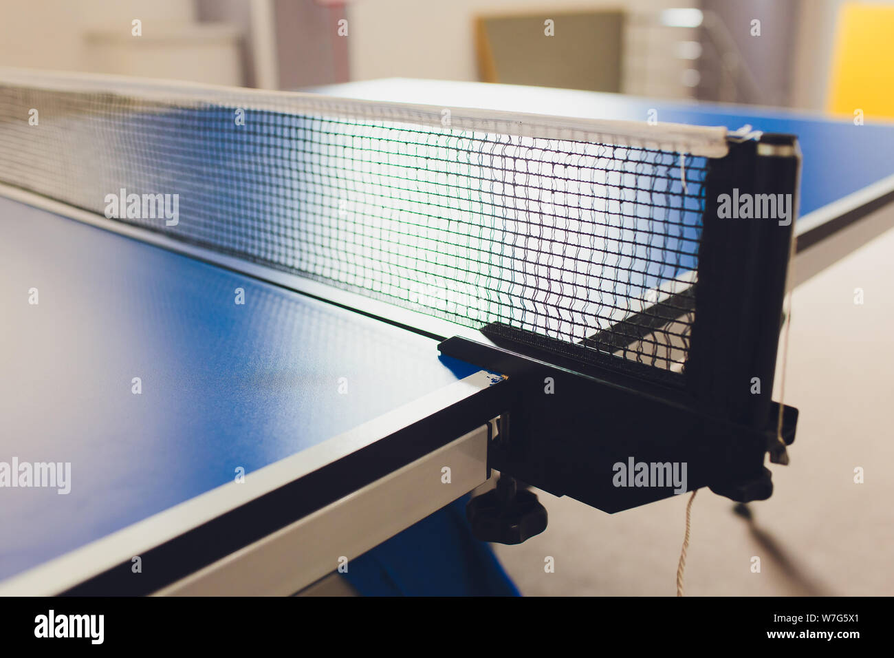 Tischtennis blaue Farbe, close-up leer. Stockfoto