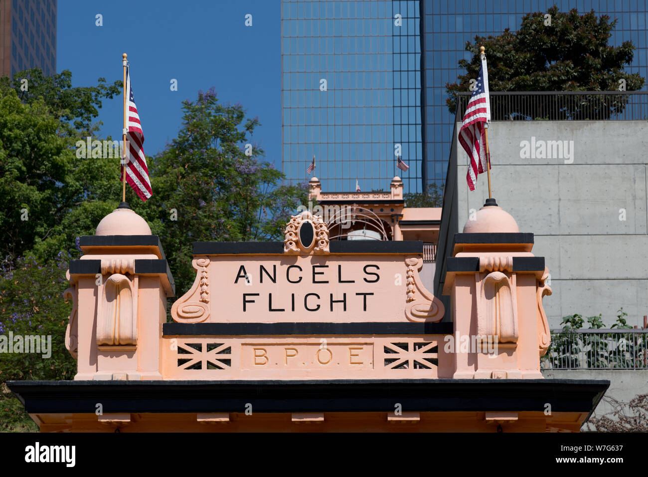 Engel Flug ist ein Wahrzeichen Standseilbahn im Bunker Hill in der Innenstadt von Los Angeles, Kalifornien Stockfoto