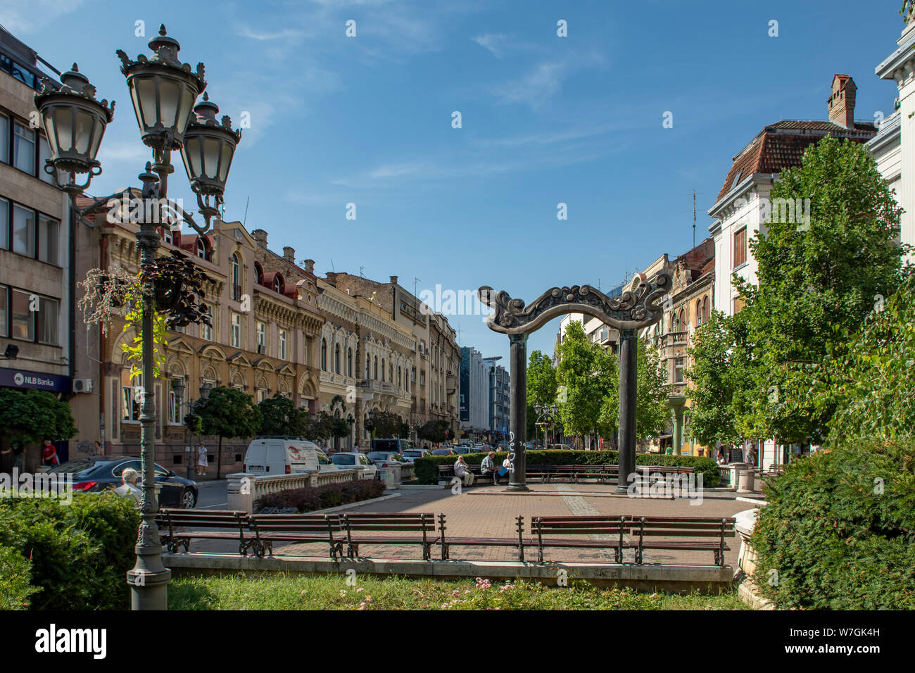 Arch im Jungvermählten Square, Novi Sad, Serbien Stockfoto