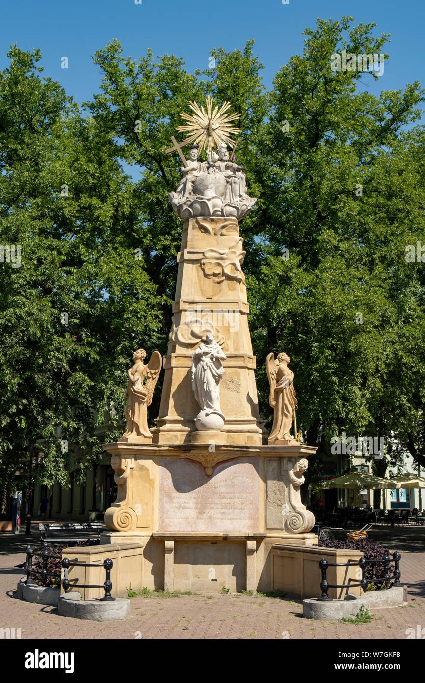 Dreifalltigkeitssaule, Platz der Republik, Subotica, Serbien Stockfoto