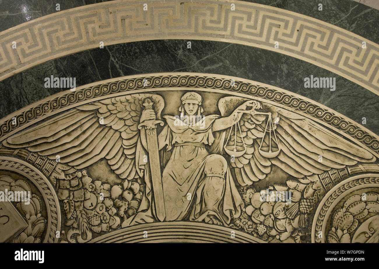 Flachrelief Detail auf, Innenraum der National Archives, Washington, D.C Stockfoto