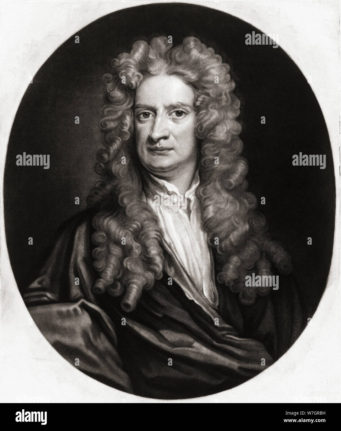 Sir Isaac Newton, 1642-1727. Englischer Physiker und Mathematiker. Nach einem Gemälde von Sir George Kneller. Stockfoto