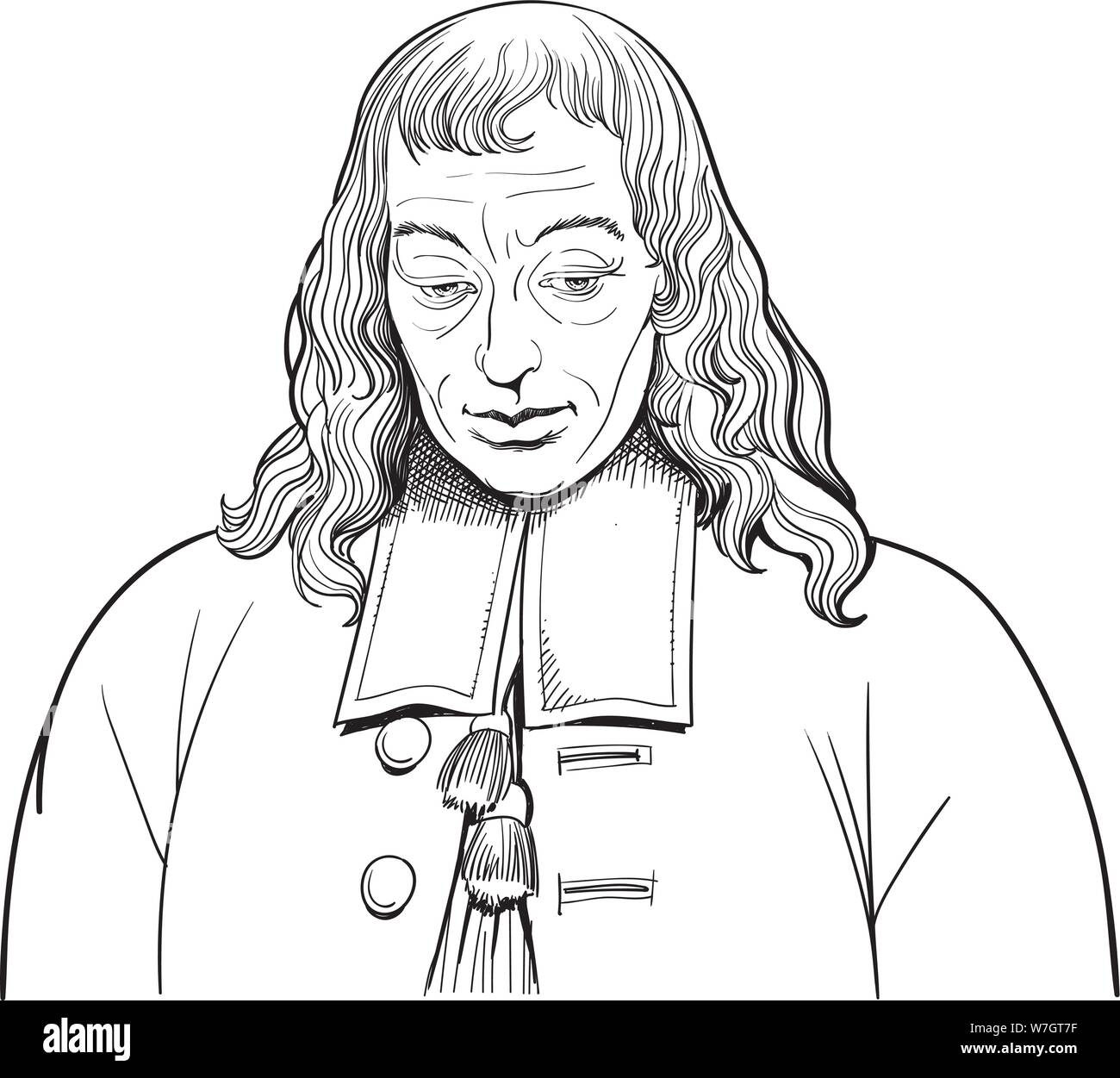 Blaise Pascal line Art Portrait, Vector, Stock Vektor