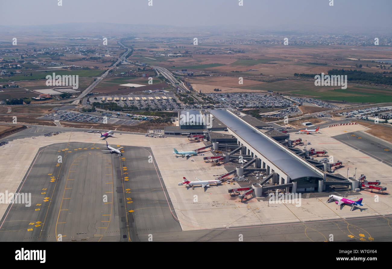 Vom internationalen Flughafen Larnaca LCA, Larnaca, Zypern, allgemeine Ansicht GV Stockfoto