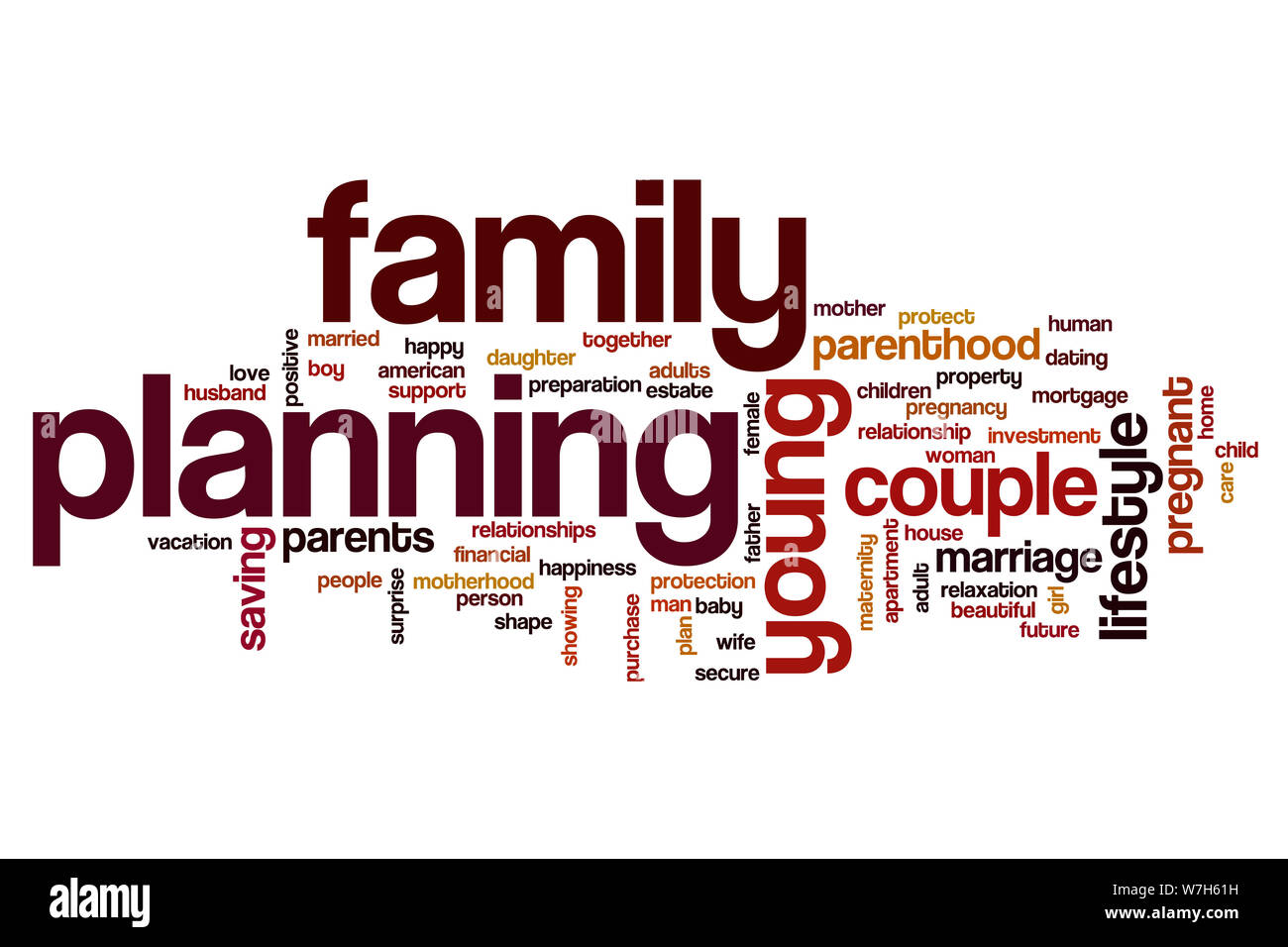 Familie Planung word cloud Konzept Stockfoto