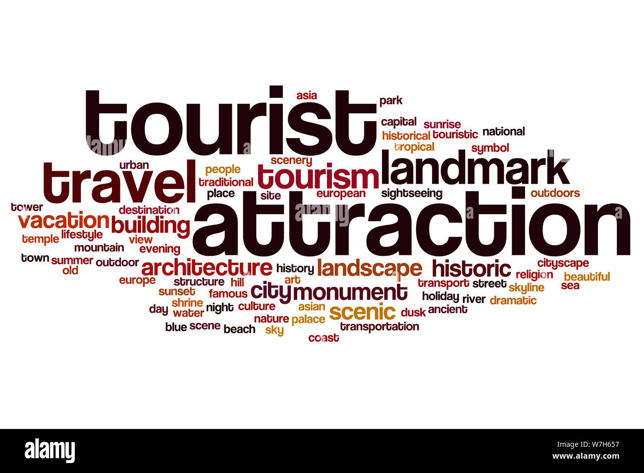 Touristische Attraktion Wort cloud Konzept Stockfoto