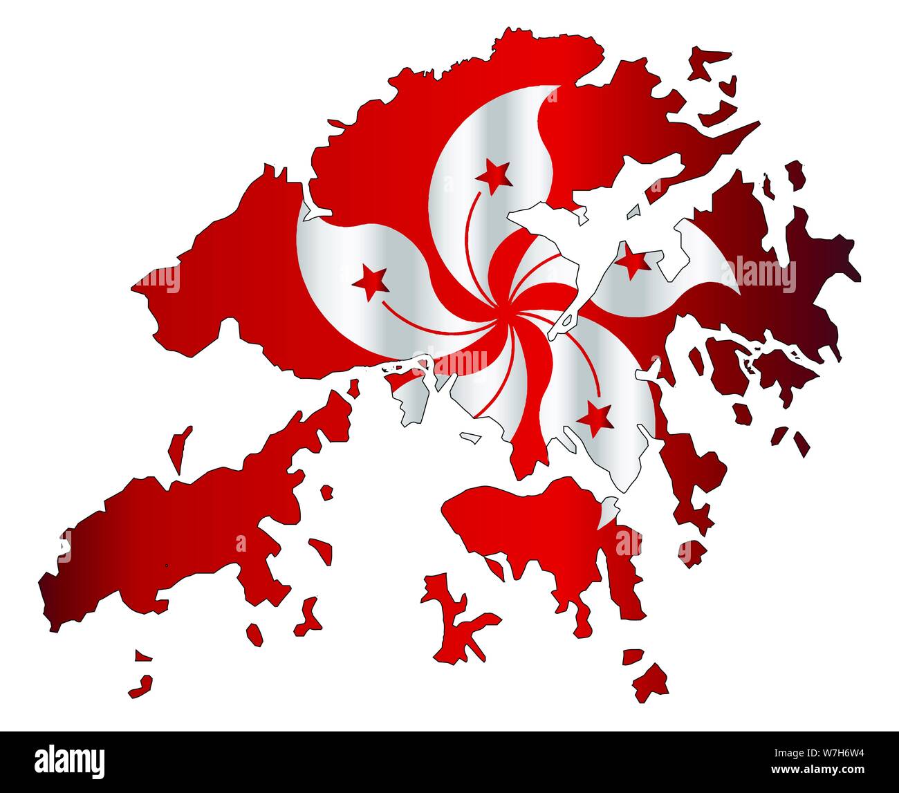 Die Insel von Hongkong im Überblick auf den Inseln Flagge über einem weißen Hintergrund Stock Vektor