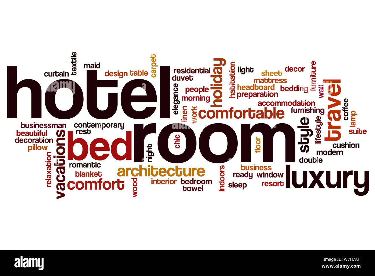 Hotel Zimmer Wort cloud Konzept Stockfoto
